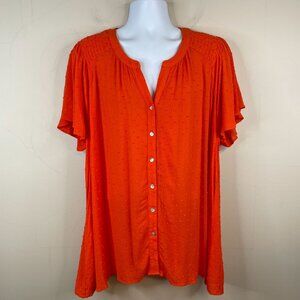 Rose & Olive Womens Smocked Button Up Tunic Top NWOT Size 2X Flowy Vacation